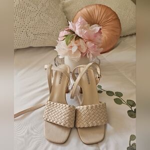 Platanitos Elegant Beige Woven Sandals High Heels with Heel Straps Size 38
